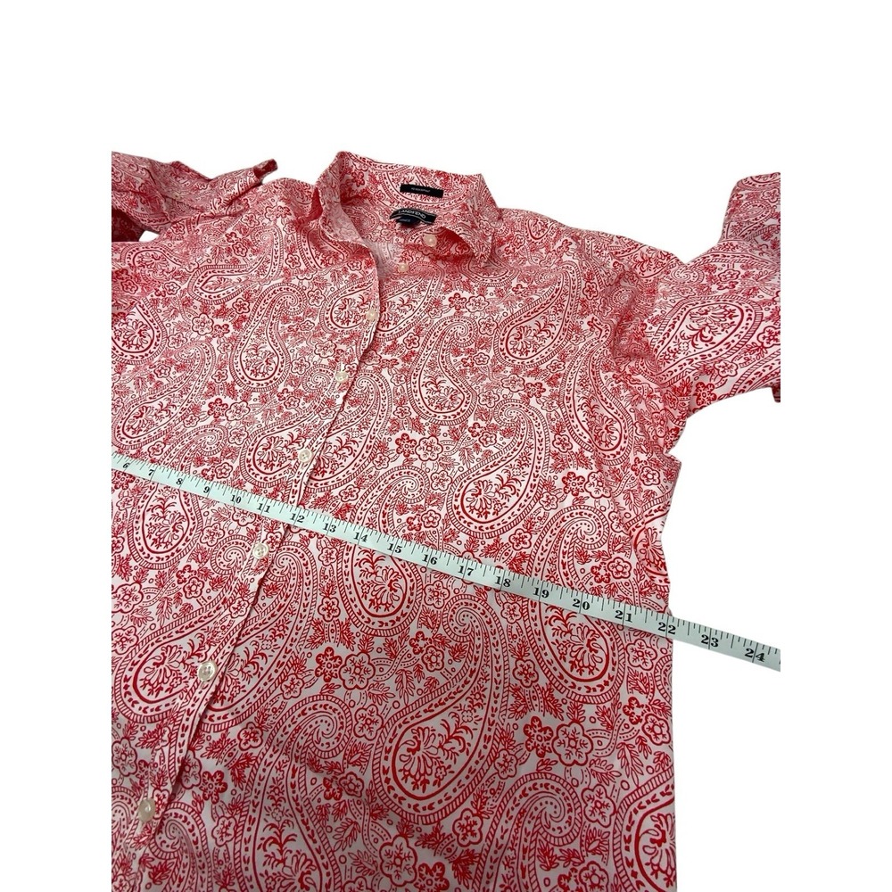 Lands' End Supima No Iron Cotton Paisley Floral Button Up Shirt Red White Sz 16 - Picture 10 of 14